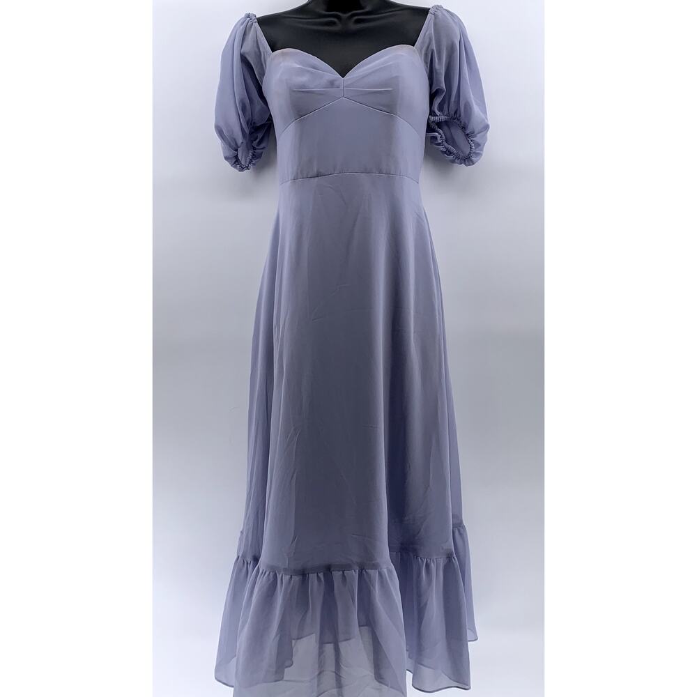 AZAZIE Women's Lilac Sweetheart Neck Short Puff-Sleeve Ruffle-Hem Dress SZ A8